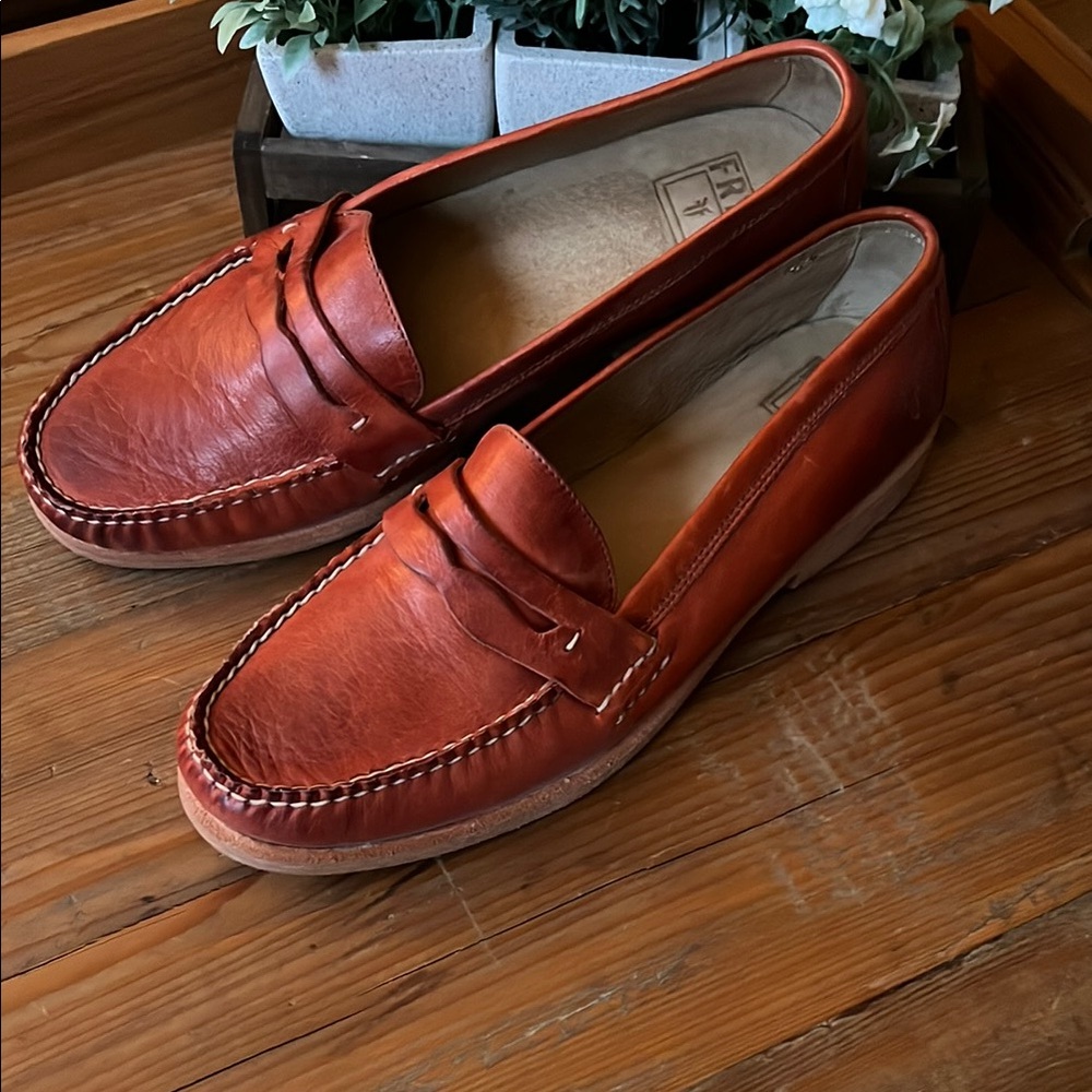 Frye Women's Leather Penny Loafers in Burnt Orange